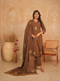 Brown Floral Embroidered Pure Cotton Kurti Set with Dupatta | Gouri Jaipur