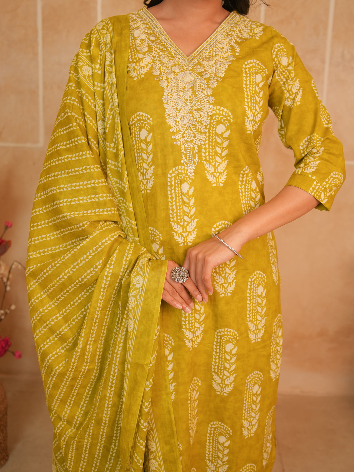 Mustard Yellow Printed Pure Cotton Kurti Set | Gouri Jaipur