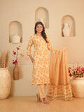 Peach Floral Printed Pure Cotton Kurti Set with Striped Palazzo | Gouri Jaipur