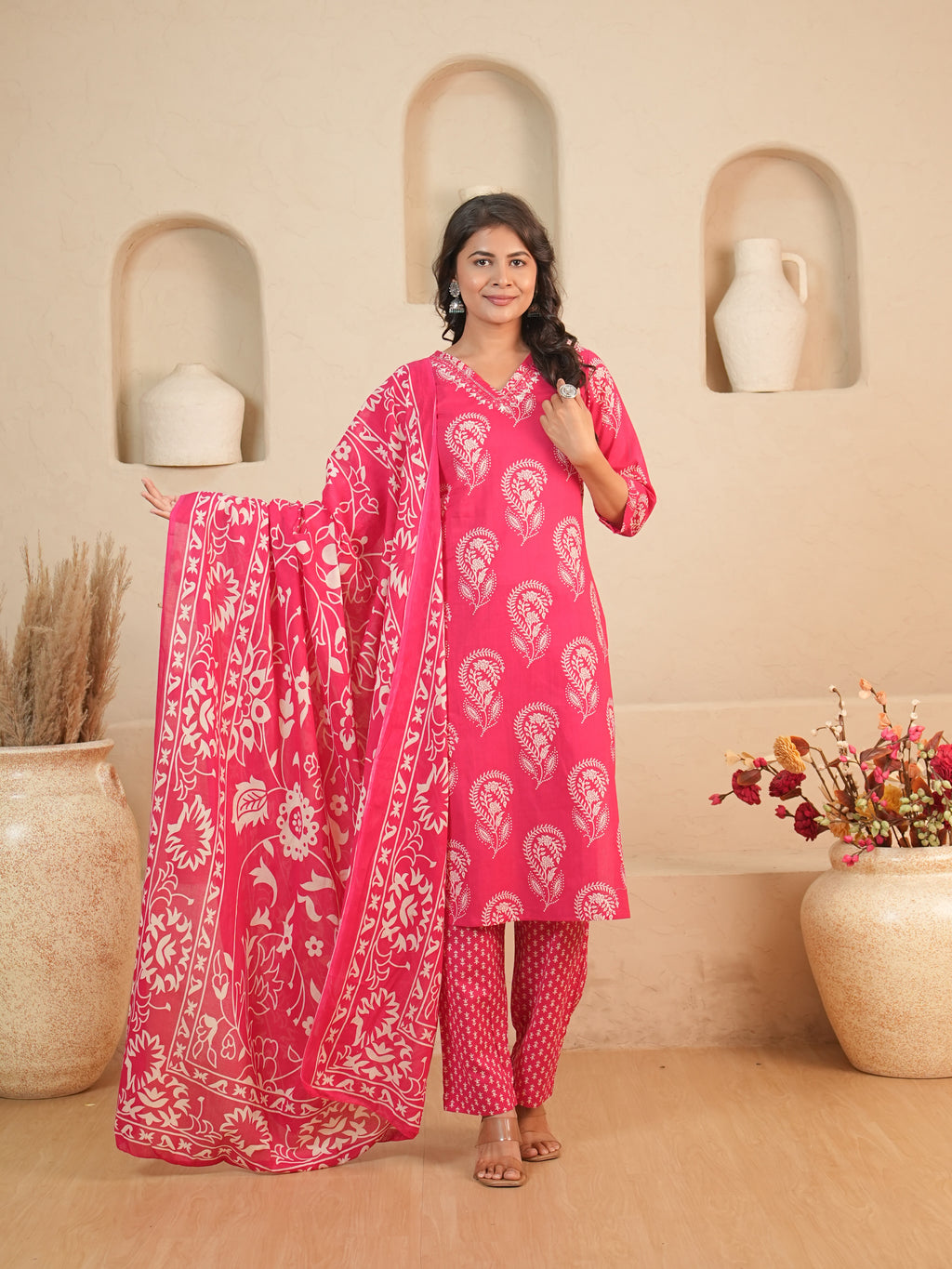 Pink Paisley Printed Pure Cotton Kurti Set | Gouri Jaipur