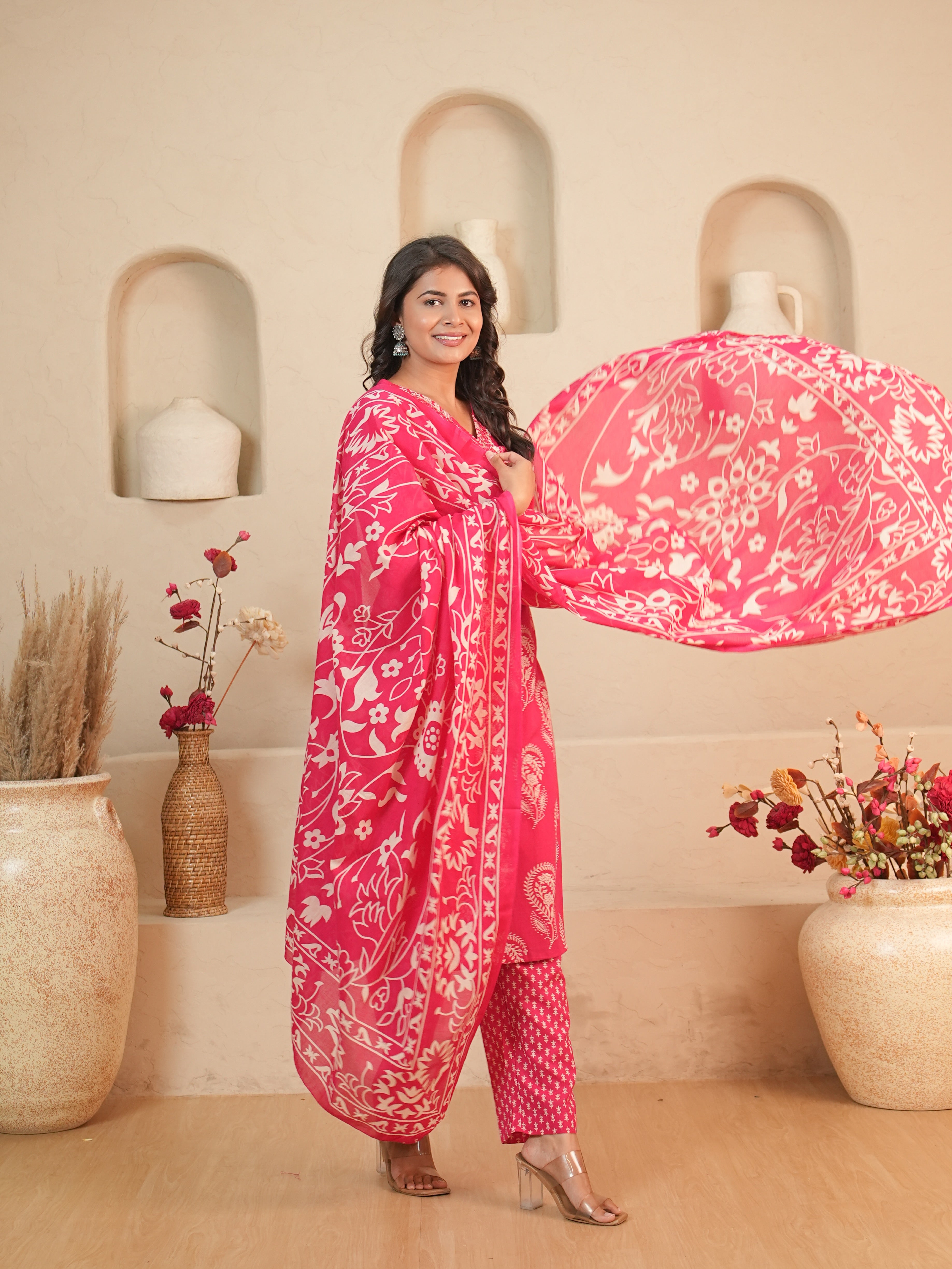 Pink Paisley Printed Pure Cotton Kurti Set | Gouri Jaipur