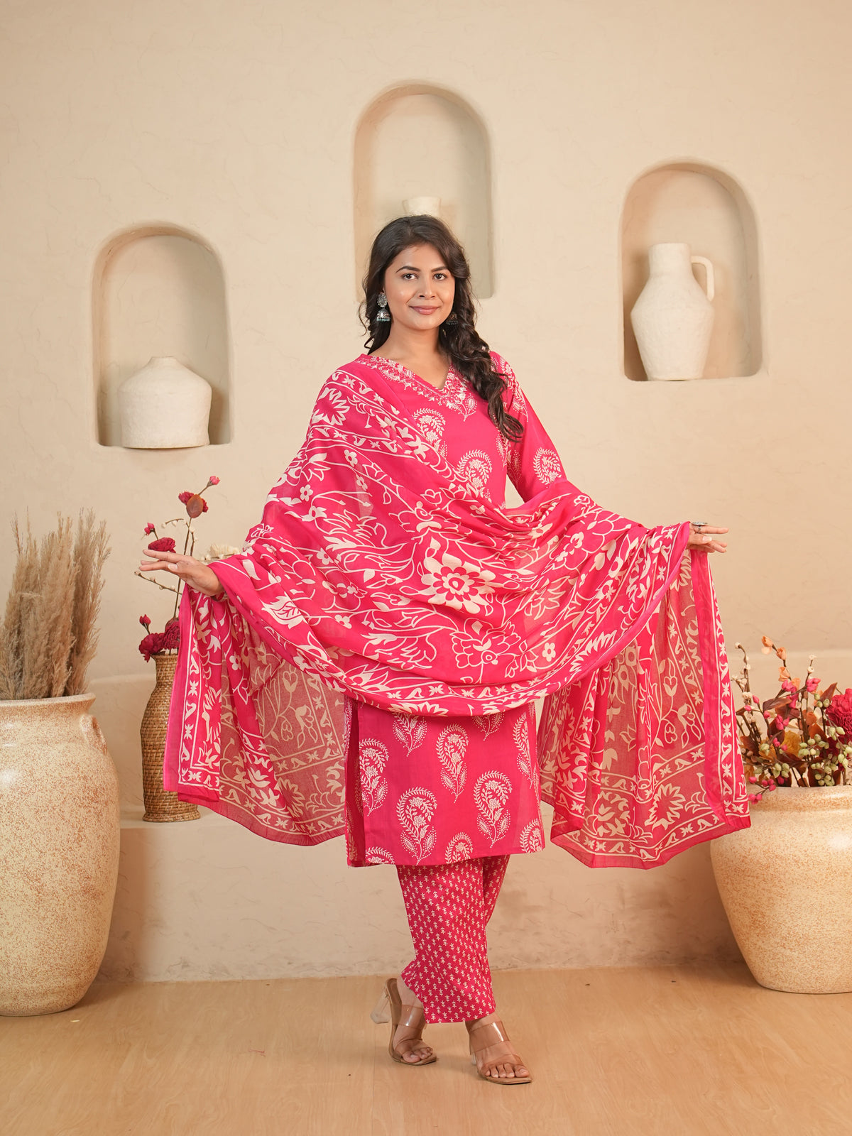 Pink Paisley Printed Pure Cotton Kurti Set | Gouri Jaipur