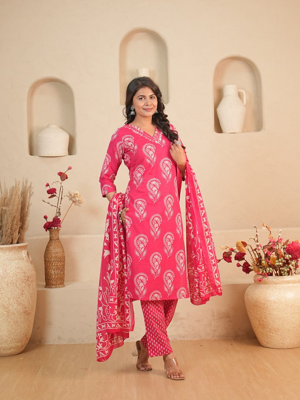 Pink Paisley Printed Pure Cotton Kurti Set | Gouri Jaipur
