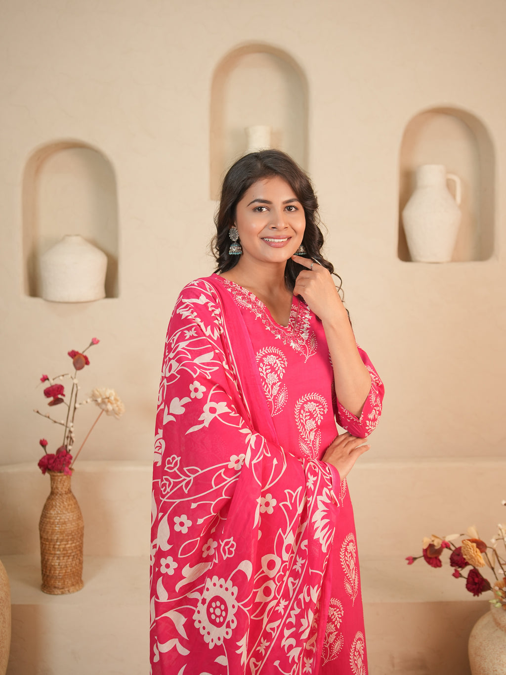 Pink Paisley Printed Pure Cotton Kurti Set | Gouri Jaipur