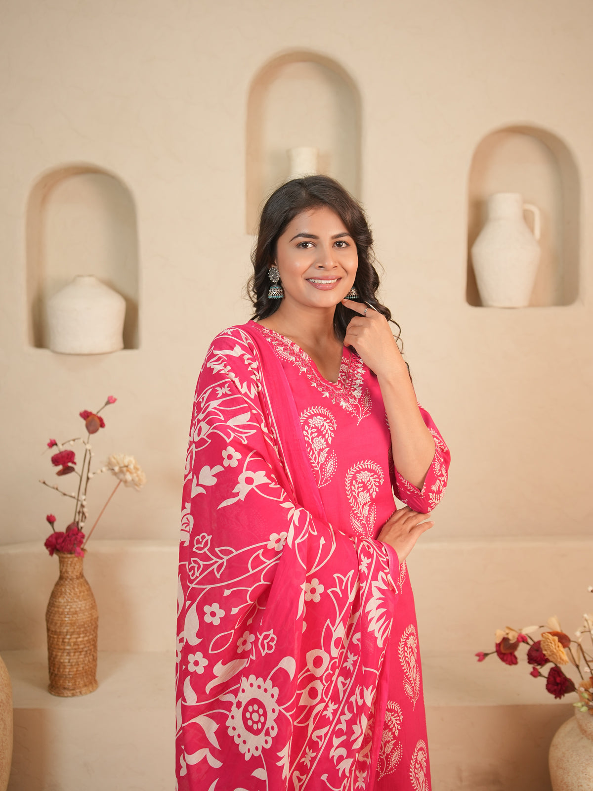 Pink Paisley Printed Pure Cotton Kurti Set | Gouri Jaipur