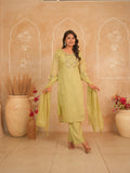 Pistachio Green Embroidered Mul Chanderi Kurti Set | Gouri Jaipur