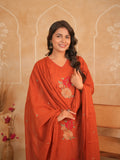 Rust Orange Embroidered Pure Cotton Kurti Set with Dupatta | Gouri Jaipur