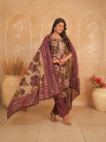 Wine Floral Printed Pure Cotton Kurti Set with Mirror Work Neckline | Gouri Jaipur