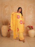 Yellow Embroidered Pure Mul Chanderi Kurti Set with Palazzo & Dupatta